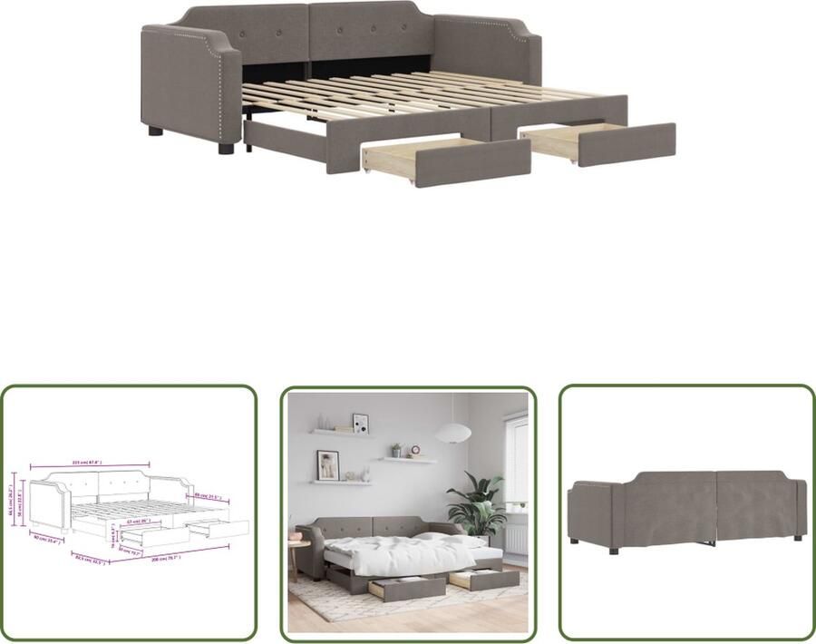 The Living Store Slaapbank met Onderschuifbed 223 x 90 x 66.5 cm Taupe 2-in-1 Veelzijdig Opbergruimte Duurzaam Slaapbank Sofa Bed Tweepersoonsbed Opbergruimte Taupestoffen