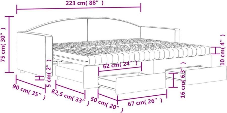 VidaXL Slaapbank Met Onderschuifbed Slaapbanken Met Onderschuifbedden Slaapbank Logeerbed Slaapbank met onderschuifbed en lades 80x200 cm stof taupe