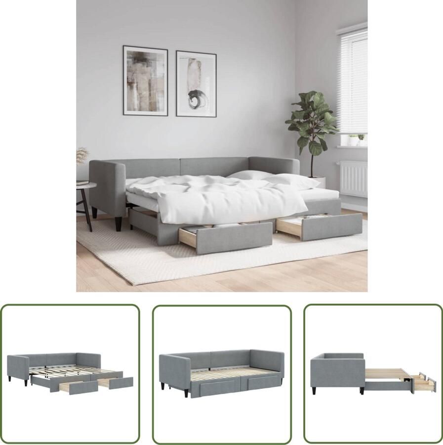 The Living Store Slaapbank met onderschuifbed 2-in-1 Lichtgrijs 213x100x68cm Opbergruimte Slaapbank Sofa Bed Onderschuifbed Twee Persoons Bed Opbergruimte
