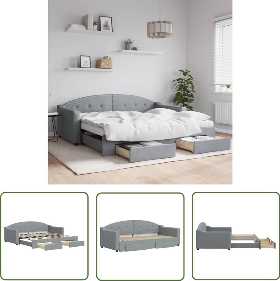 The Living Store Slaapbank met onderschuifbed 213x100x75cm Lichtgrijs Veelzijdige slaapbank met opbergruimte Slaapbank Sofa Bed Tweepersoons Bed Opbergruimte Multifunctioneel Meubilair