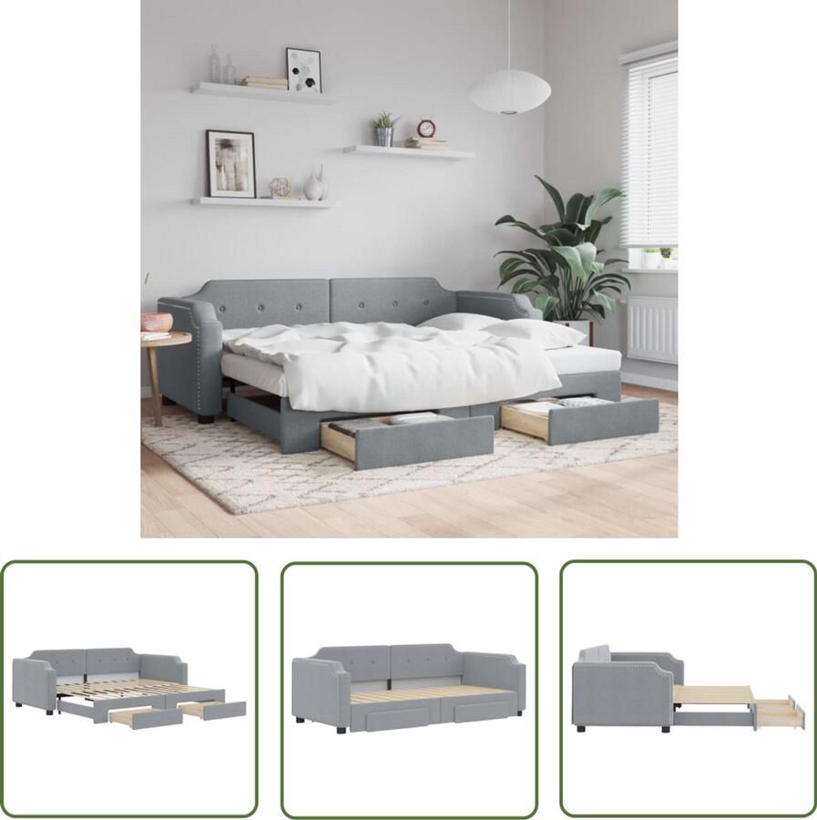 The Living Store Slaapbank met onderschuifbed Lichtgrijs 213x192.5x66.5 cm Duurzame stof Slaapbank Sofa Bed Tweepersoonsbed Onderdeksbed Boxspring