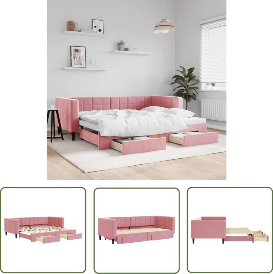 The Living Store Slaapbank met onderschuifbed Roze fluweel 223 x 192.5 x 68 cm Veelzijdig en modern Slaapbank Sofa Bed Tweepersoonsbed Rozerood Meubilair Fluweelsofa