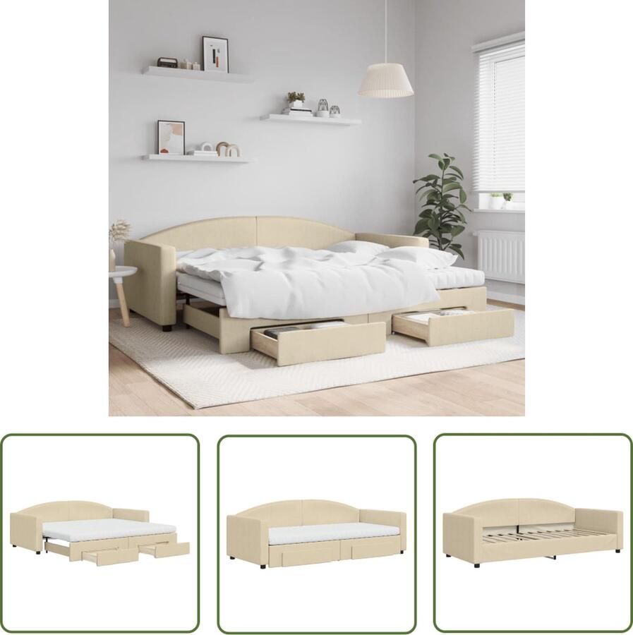 The Living Store Slaapbank Onderschuifbed Crème 223 x 100 x 75 cm Schuimmatras Opberglades Slaapbank Sofa Bed Onderbed Opbergruimte Boxspring