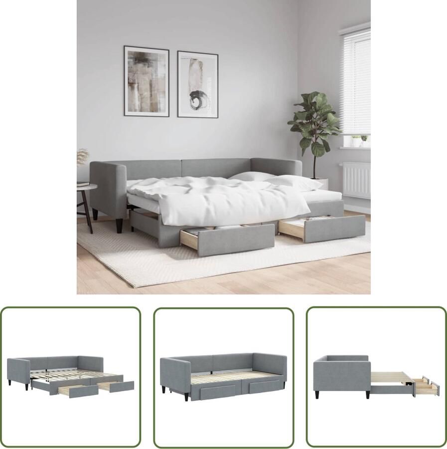 The Living Store Slaapbank met onderschuifbed Lichtgrijs 223x100x68cm 2-in-1 bank en bed Slaapbank Sofa Bed Tweepersoonsbed Boxspring Onderbed