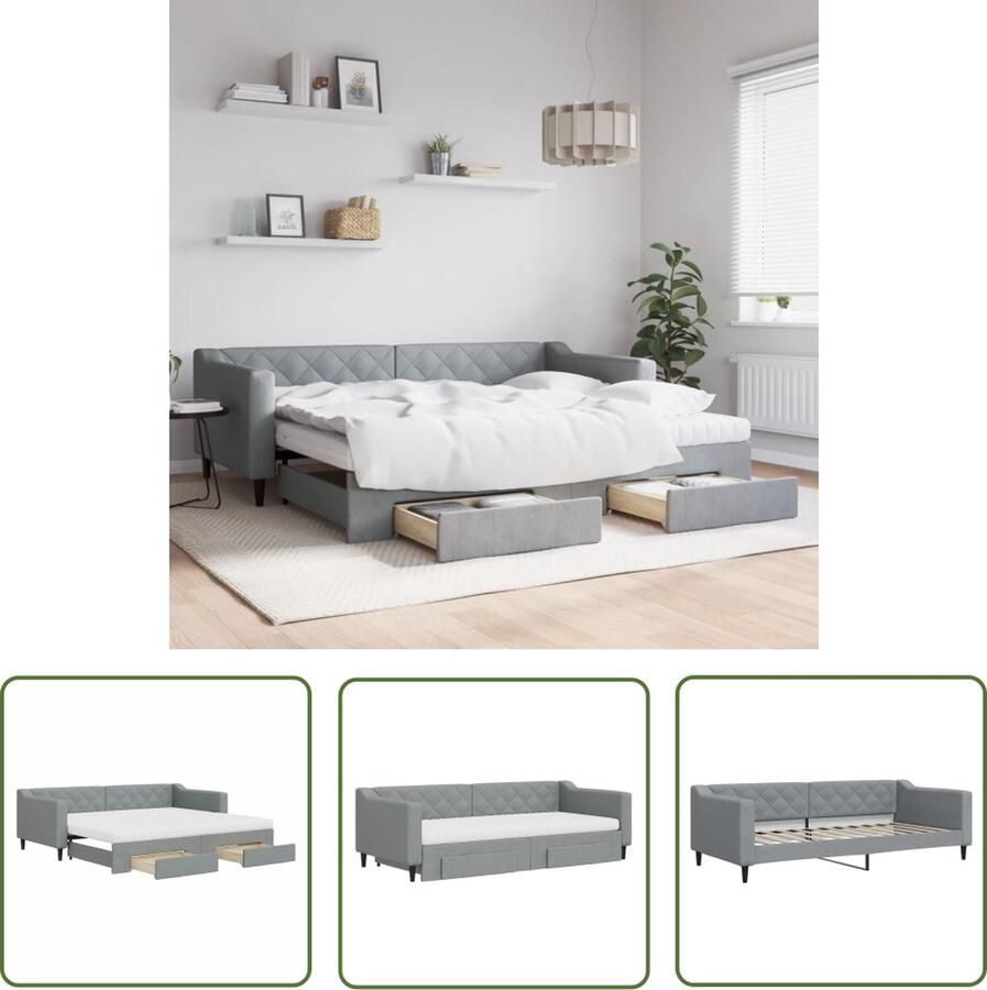 The Living Store Slaapbank 2-in-1 Lichtgrijs 223x100x67 cm Met Lades en Schuimmatrassen Slaapbank Sofa Bed Zweefdeur Boxspring Multifunctioneel Meubilair