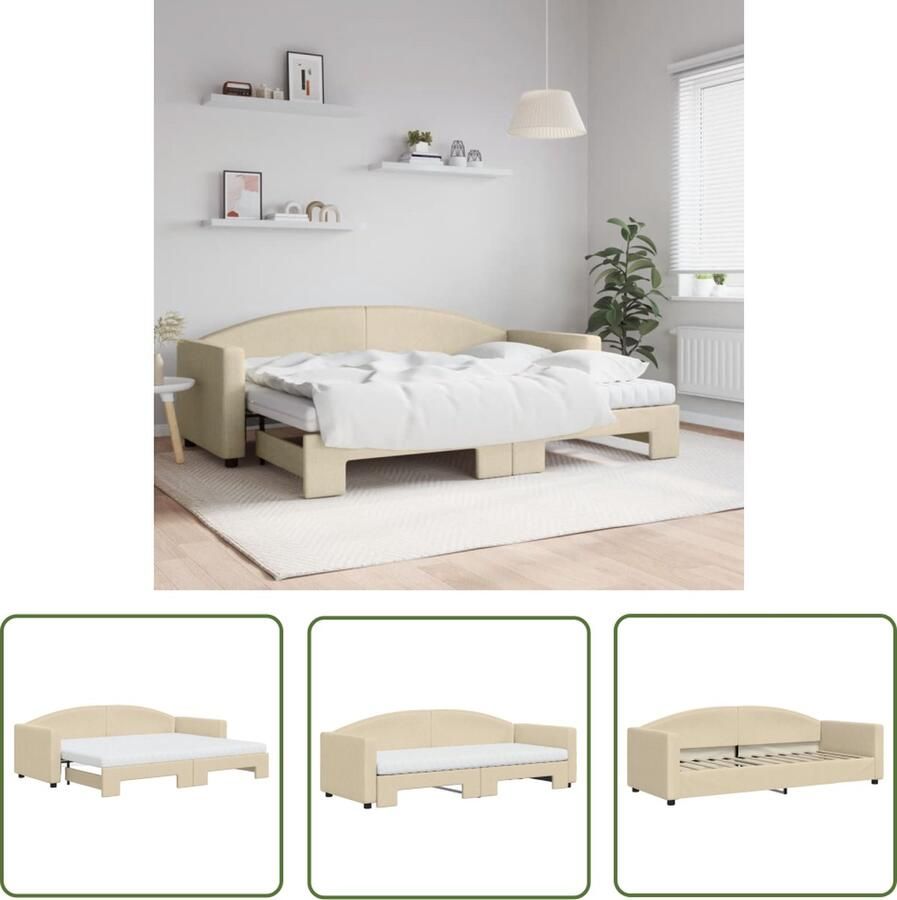 The Living Store Slaapbank Modern Crème 223x90x75 cm Inclusief Schuimmatras Duurzame Stof Slaapbank Sofa Bed Tweepersoons Bed Crème Kleur Stoffen Bank