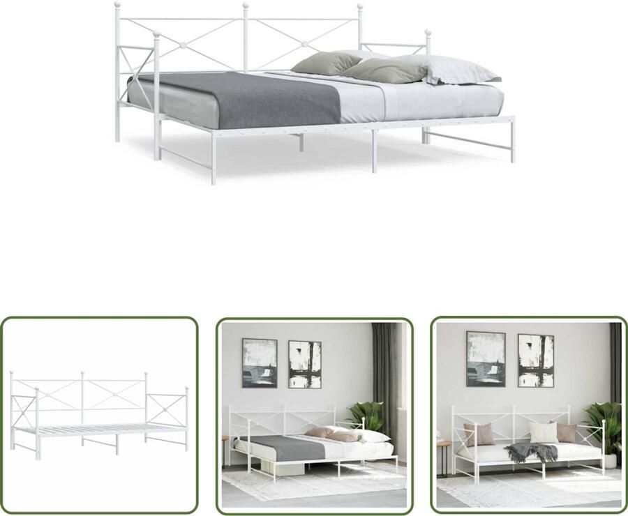 VidaXL Slaapbank met onderschuifbed zonder matras 100x200 cm staal wit Slaapbank Sofa Bed Onderschuifbed Lounge Bank Zitbank