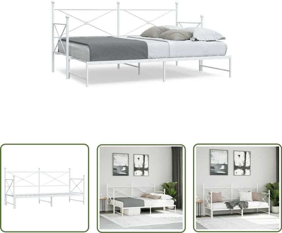 VidaXL Slaapbank met onderschuifbed zonder matras 90x190 cm staal wit Slaapbank Sofa Bed Boxspring Onderbed Lounge
