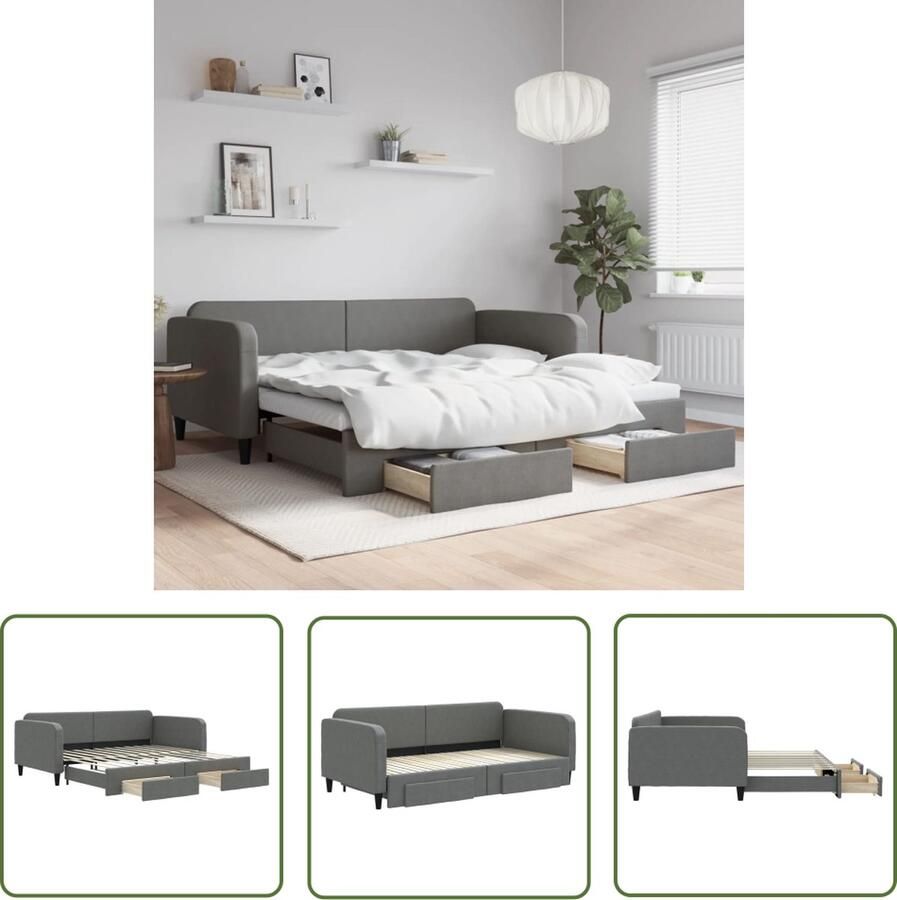 The Living Store Slaapbank met onderschuifbed Donkergrijs 223 x 212.5 x 75 cm Duurzame stof en solide constructie Slaapbank Sofa Bed Tweepersoonsbed Donkere Meubels Grijs