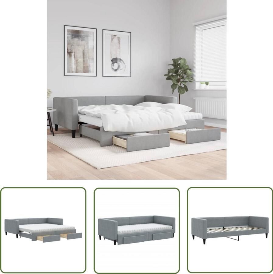 The Living Store Slaapbank onderschuifbed en lades 100x200 cm stof lichtgrijs Slaapbank Sofa Bed Opvouwbare Bank Multifunctionele Meubels Slaapbanken Met Lade
