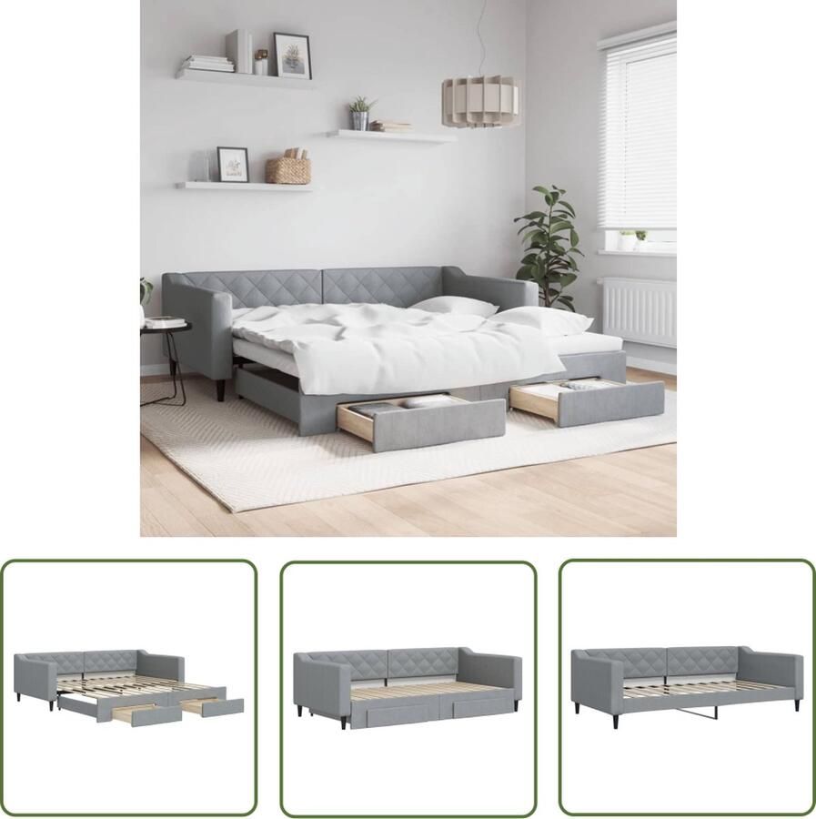 The Living Store Slaapbank Logan 2-in-1 Lichtgrijs 223 x 110 x 67 cm (L x B x H) met opbergladen Slaapbank Sofa Bed Tweepersoonsbed Opbergladekast Multifunctioneel Meubilair