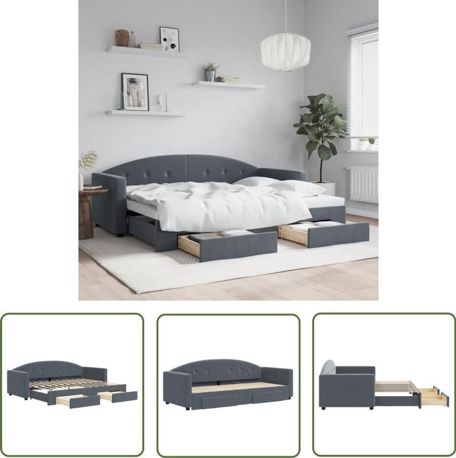 VidaXL Slaapbank onderschuifbed en lades 80x200 cm fluweel donkergrijs Slaapbank Sofa Bed Tweepersoonsbed Donkere Kleuren Lounge Furniture