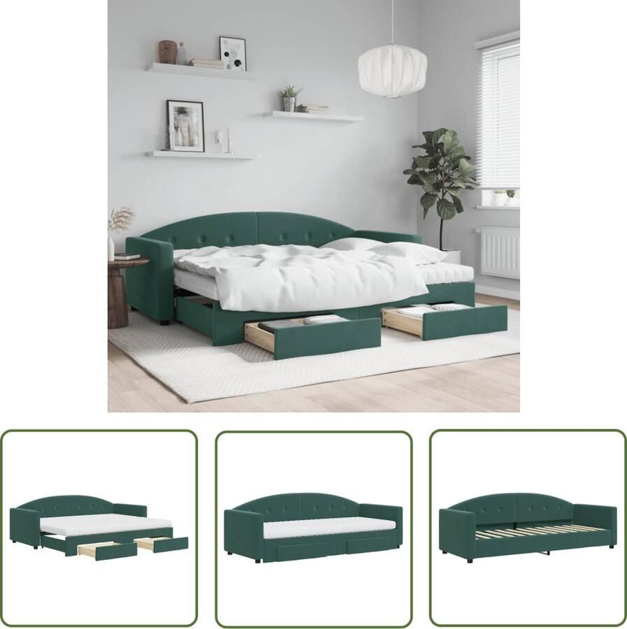 The Living Store Slaapbank Onderschuifbed Donkergroen 222x172.5x75cm Veelzijdig 2-in-1 design Slaapbank Sofa Bed Tweepersoons Bed Donkere Kleuren Meubels Onder Schuifbed
