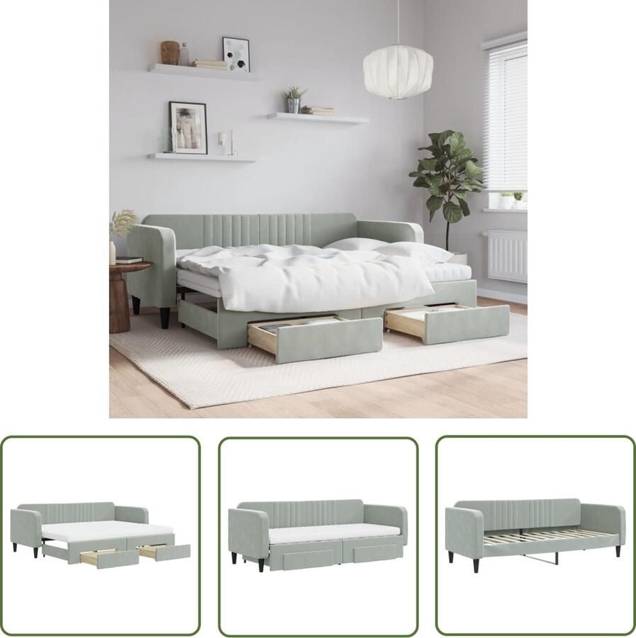 The Living Store Slaapbank onderschuifbed en lades 80x200 cm fluweel lichtgrijs Slaapbank Sofa Bed Tweepersoonsbed Lounge Meubels Multifunctioneel Meubilair