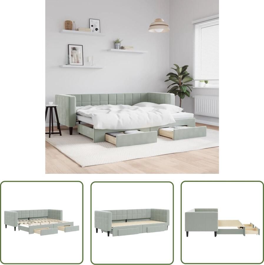 The Living Store Slaapbank met onderschuifbed Lichtgrijs 223x90x68cm Veelzijdig veel opbergruimte zacht fluweel solide constructie Slaapbank Sofa Bed Tweepersoonsbed Multifunctionele Meubels Opbergruimte
