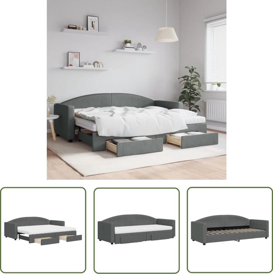 The Living Store Slaapbank Donkergrijs 223x90x75 cm 2-in-1 met onderschuifbed opbergruimte Slaapbank Sofa Bed Donkere Meubels Grijs Meubilair Multifunctioneel Meubil