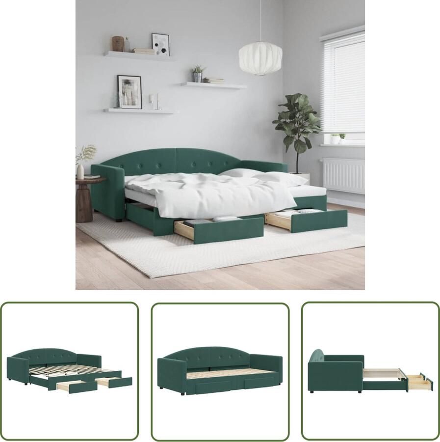 The Living Store Slaapbank met Onderschuifbed Donkergroen Fluweel Veelzijdig en Ruimtebesparend Slaapbank Sofa Bed Tweepersoonsbed Donkere Kleuren Fluweel Meubilair