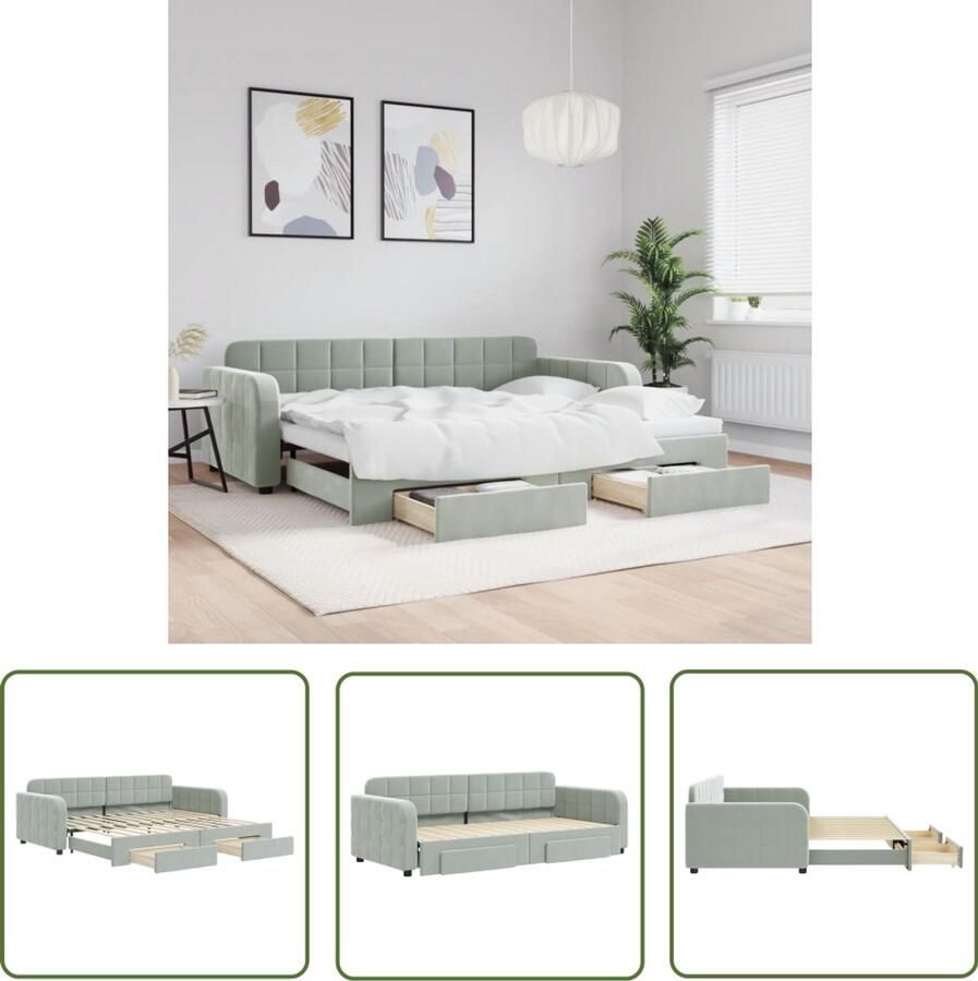 The Living Store Slaapbank onderschuifbed en lades 90x200 cm fluweel lichtgrijs Slaapbank Sofa Bed Multifunctioneel Meubilair Lounge Bank Guest Bed