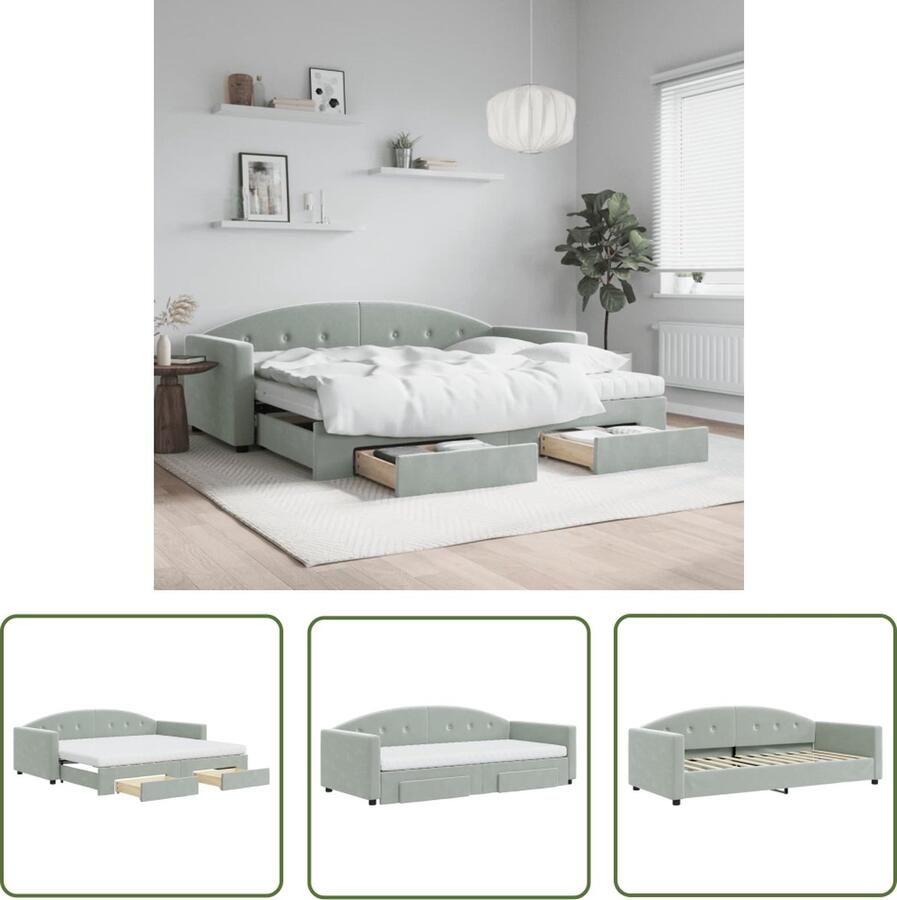 The Living Store Slaapbank Met Onderschuifbed 223x100x75 cm Lichtgrijs Fluweel Opbergruimte Slaapbank Sofa Bed Tweepersoonsbed Onder Schuifbed Boxspring