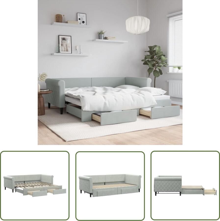 The Living Store Slaapbank met onderschuifbed 229 x 100 x 68 cm lichtgrijs fluweel Slaapbank Sofa Bed Tweepersoonsbed Onder Schuifbed Lounge Meubilair