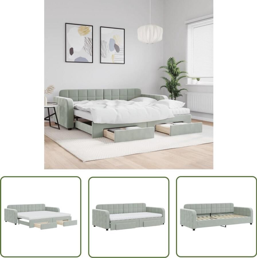 The Living Store Slaapbank onderschuifbed en lades 90x200 cm fluweel lichtgrijs Slaapbank Sofa Bed Tweepersoonsbed Opvouwbaar Bed Boxspring