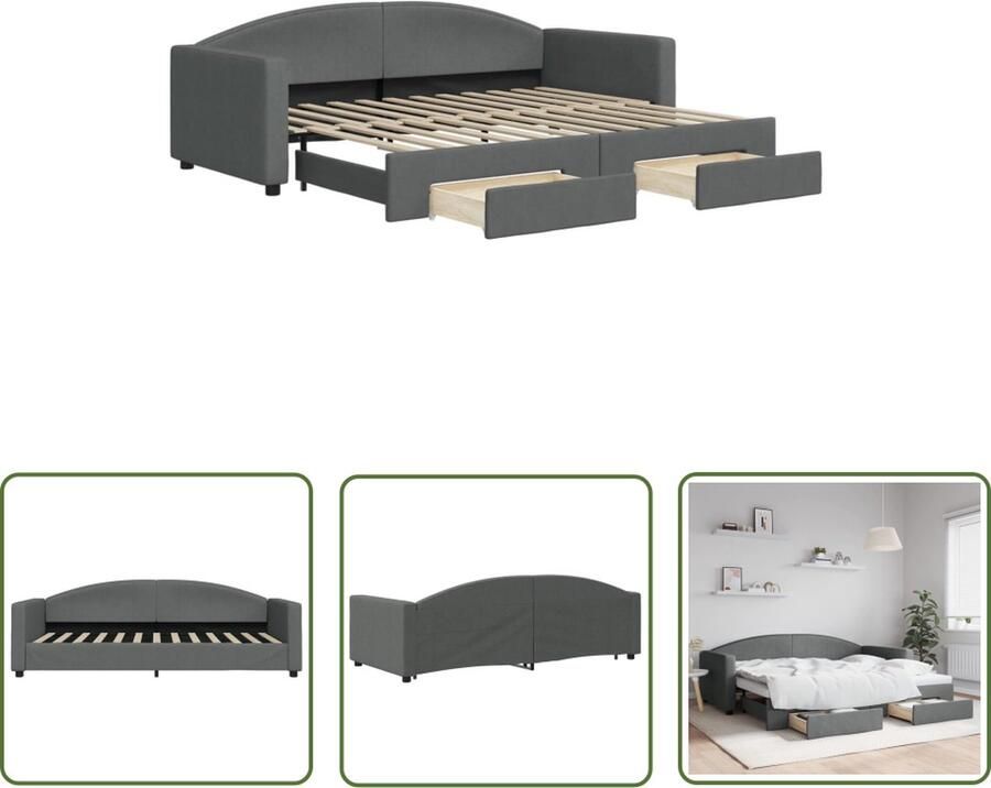 The Living Store Slaapbank Onderschuifbed 223 x 100 x 75 cm donkergrijs stof metaal massief hout Slaapbank Sofa Bed Tweepersoonsbed Onder Schuifbed Boxspring