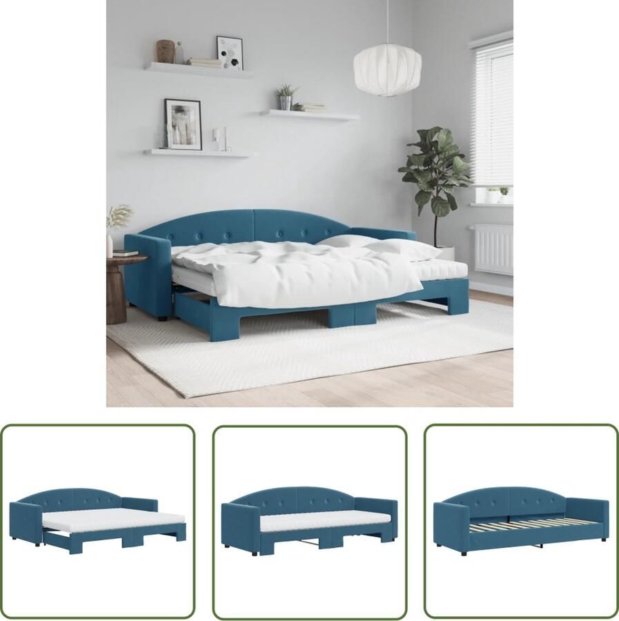 The Living Store Slaapbank Norway 222 x 90 x 75 cm inklapbaar bed fluweel blauw matras inbegrepen Slaapbank Sofa Bed Tweepersoonsbed Blauwe Slaapbank Fluweelslaapbank