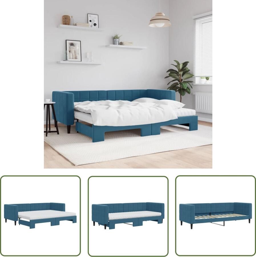 The Living Store Slaapbank 2-in-1 Blauw Fluweel 223x90x68 cm Comfortabel schuimmatras Modern ontwerp Slaapbank Sofa Bed Tweepersoonsbed Fluweelsofa Blauwsofa