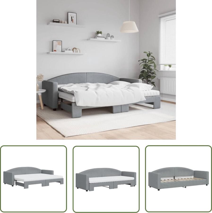 The Living Store Slaapbank Senja 2-in-1 Lichtgrijs 223x90x75cm Inclusief schuimmatras Slaapbank Sofa Bed Tweepersoonsbed Zitmeubel Meubels