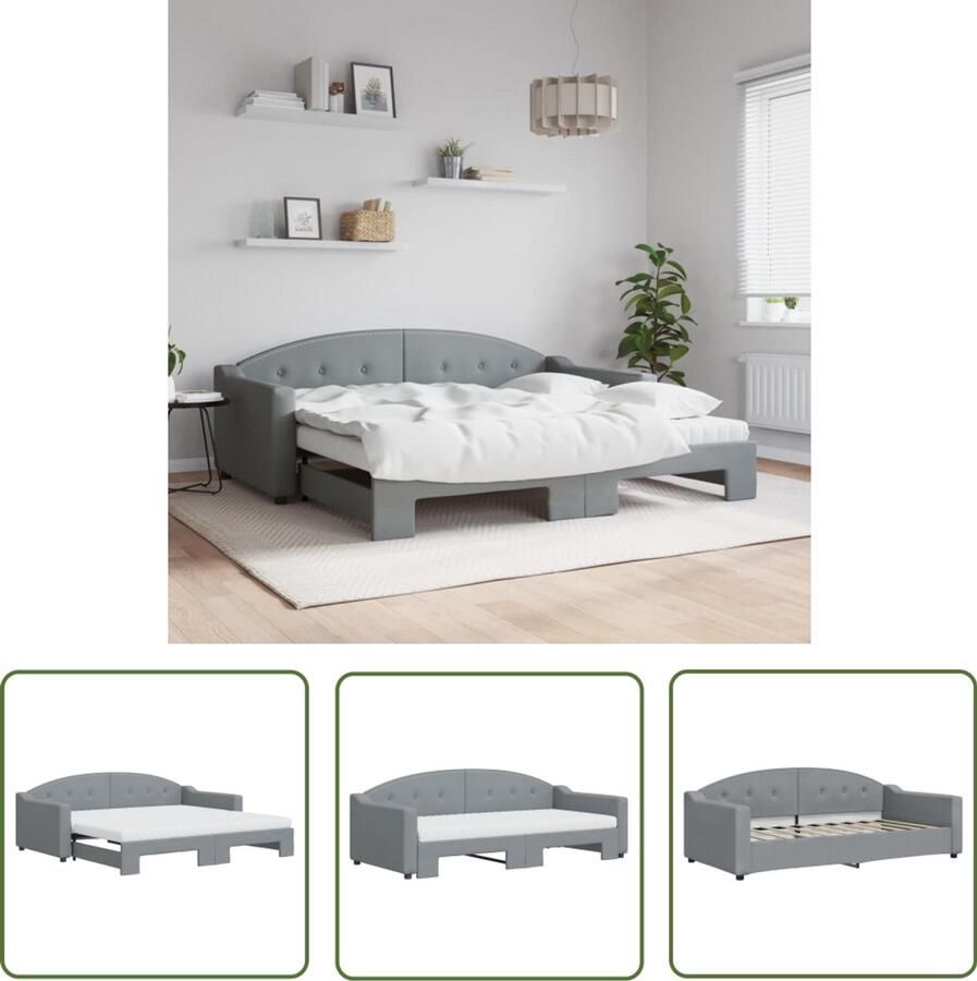 The Living Store Slaapbank met onderschuifbed 213 x 100 x 75 cm Lichtgrijs Schuimmatras included Slaapbank Sofa Bed Tweepersoonsbed Comfortabel Matras Grijs Meubilair