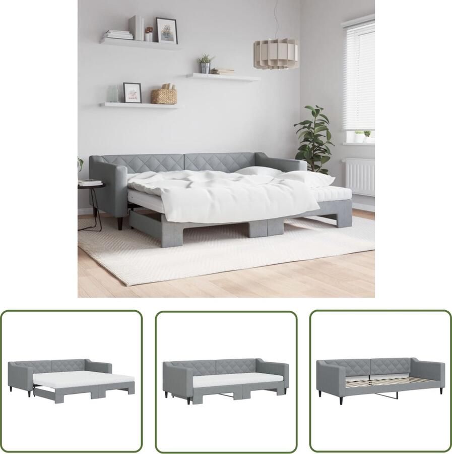 The Living Store Slaapbank 2-in-1 Lichtgrijs 223x100x67cm Comfortabel schuimmatras Duurzame stof Modern ontwerp Inclusief 2 schuimmatrassen Slaapbank Sofa Bed Tweepersoons Bed Onderschuifbed Boxspring