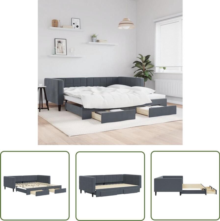 VidaXL Slaapbank onderschuifbed lades 100x200 cm fluweel donkergrijs Slaapbank Sofa Bed Onderschuifbed Lounge Bank Multifunctionele Bank