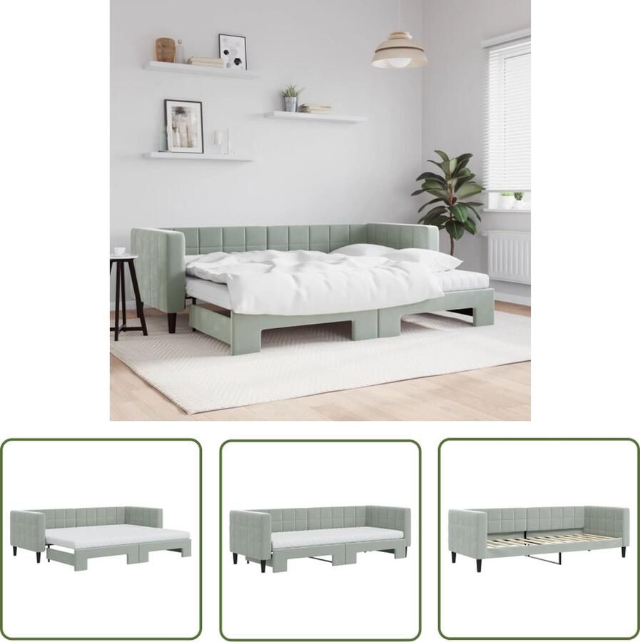 The Living Store Slaapbank onderschuifbed matrassen 80x200 cm fluweel lichtgrijs Slaapbank Sofa Bed Tweepersoonsbed Fluweelsofa Grijs Meubilair