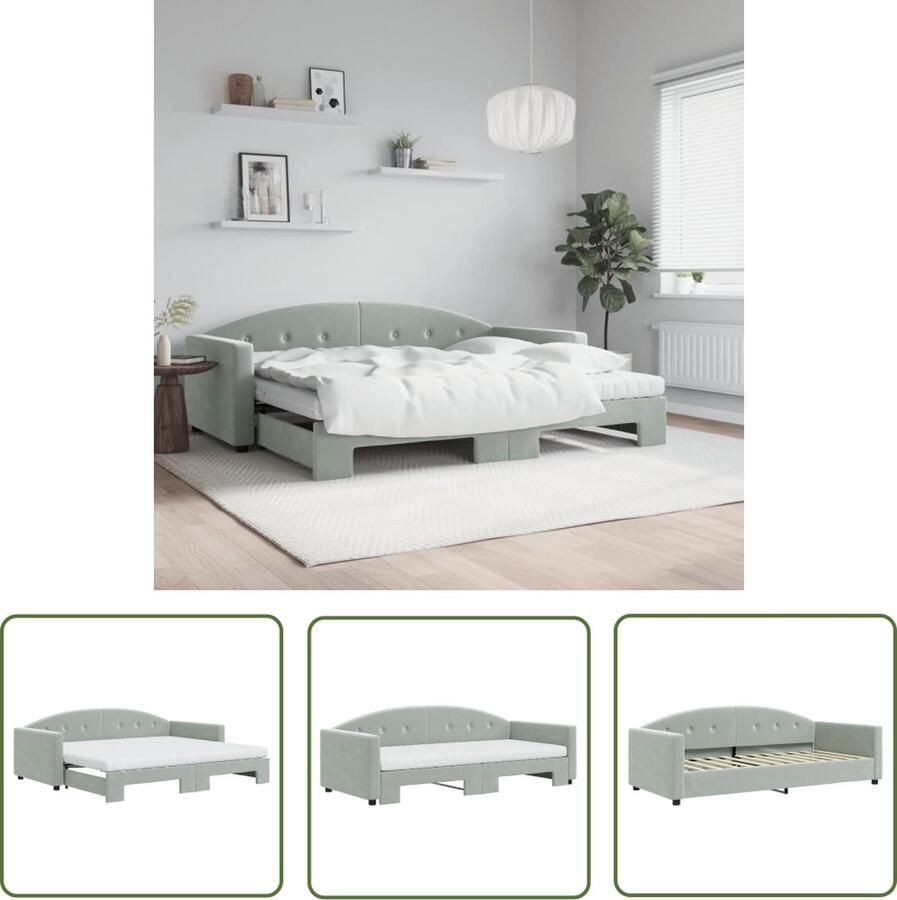 The Living Store Slaapbank 2-in-1 Lichtgrijs 222 x 100 x 75 cm Fluweel Schuimmatras Onderschuifbed Slaapbank Sofa Bed 2-in-1 Bank Fluweel Bank Grijs Meubilair