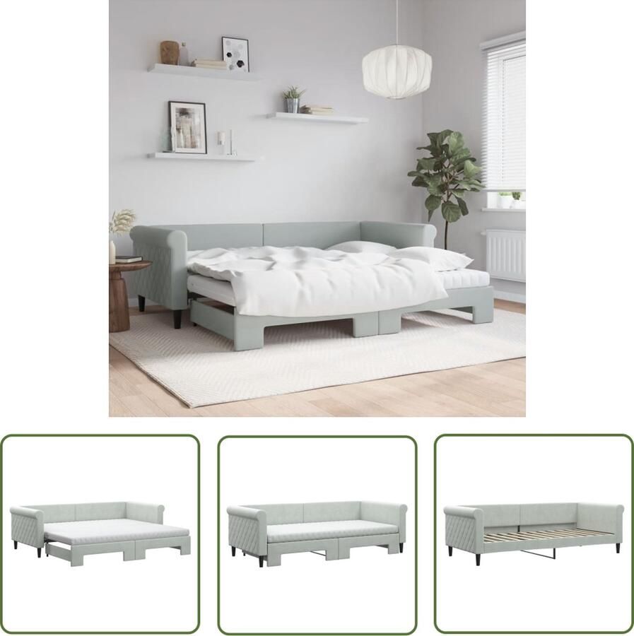 The Living Store Slaapbank 2-in-1 Lichtgrijs fluweel 229 x 100 x 68 cm Comfortabel schuimmatras Modern ontwerp Slaapbank Sofa Bed Tweepersoonsbed Fluweelsofa Grijs Meubilair