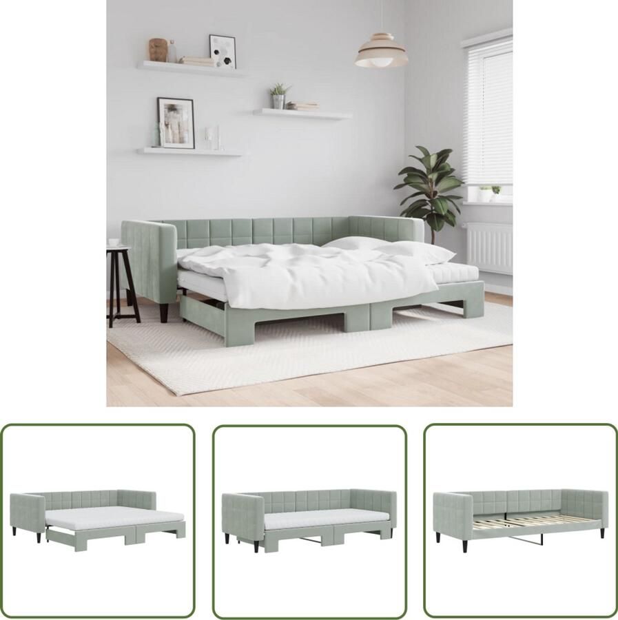 The Living Store Slaapbank onderschuifbed matrassen 90x200 cm fluweel lichtgrijs Slaapbank Sofa Bed Tweepersoonsbed Lounge Meubels Zitmeubilair