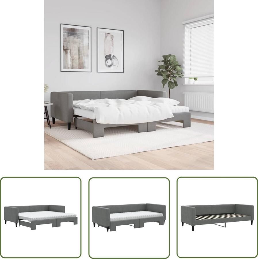 The Living Store Slaapbank met Onderschuifbed 223 x 192.5 x 68 cm Comfortabel Schuimmatras Donkergrijs Slaapbank Sofa Bed Donkere Grijze Meubels Multifunctionele Bank Compact Bed