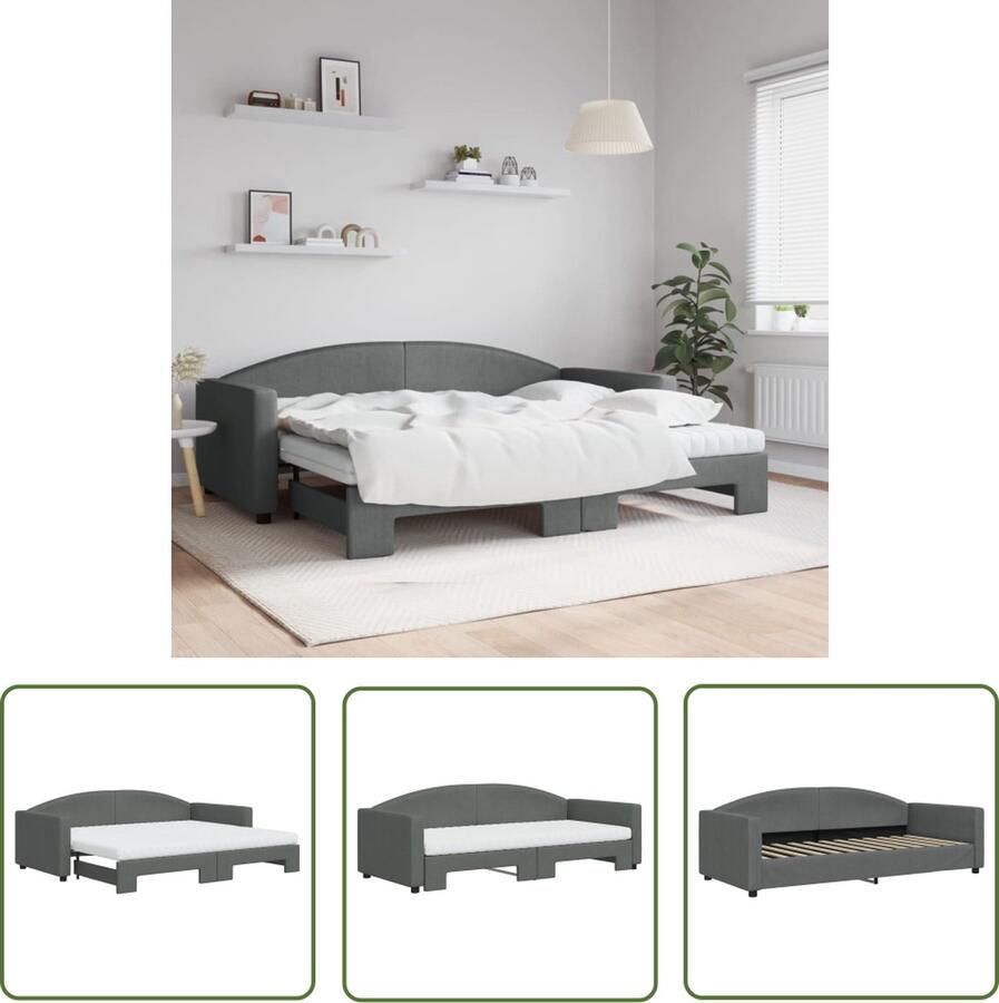 The Living Store Slaapbank onderschuifbed matrassen 90x200 cm stof donkergrijs Slaapbank Sofa Bed Tweepersoons Bed Donkere Meubels Onder Schuifbed