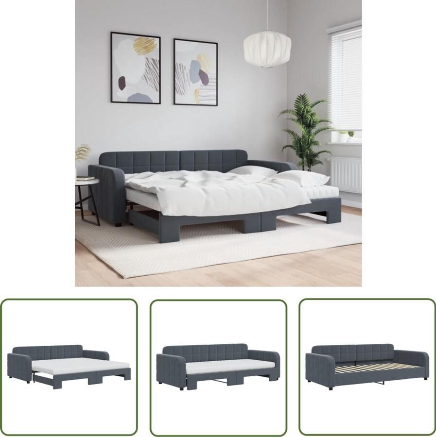 VidaXL Slaapbank onderschuifbed matrassen 90x200cm fluweel donkergrijs Slaapbank Sofa Bed Tweepersoonsbed Boxspring Loungebank