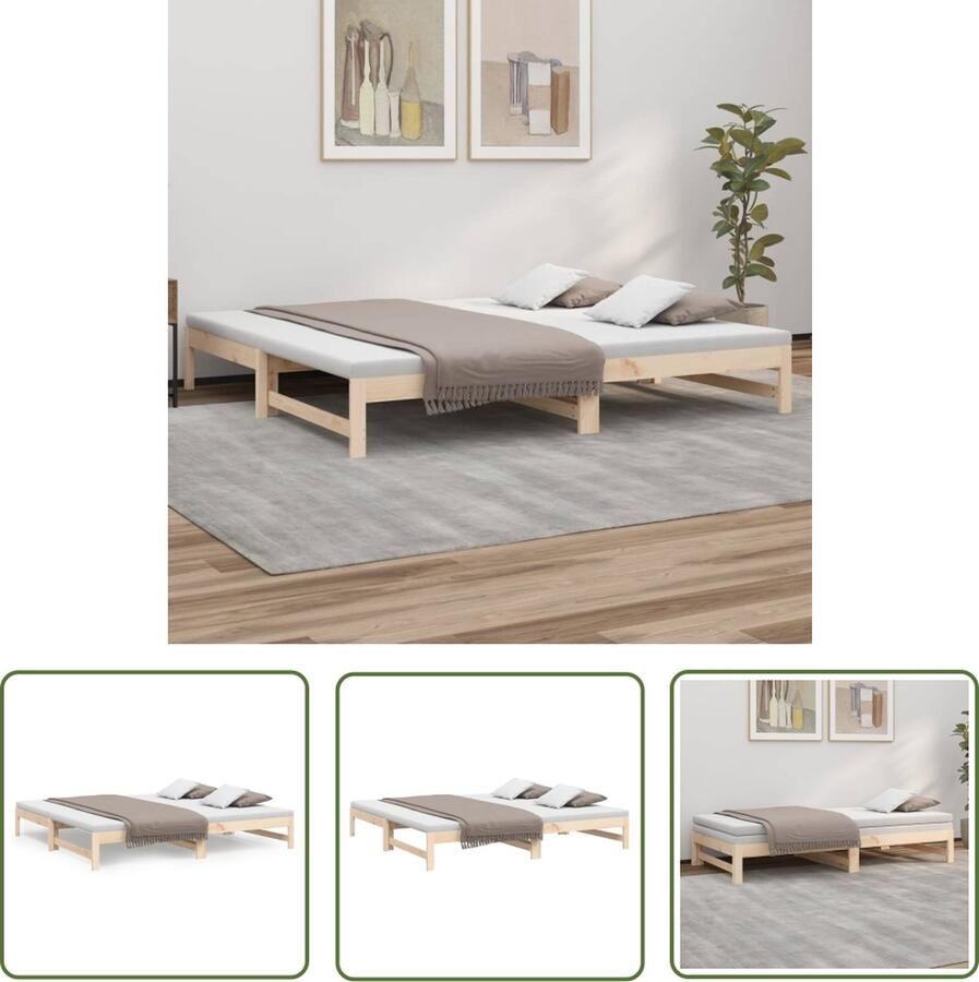 The Living Store Slaapbank Massief Grenenhout Uitschuifbaar Gelat Ontwerp Eenvoudig gebruik 205.5x158x30cm Slaapbank Sofa Bed Grenenhout Meubels Multifunctioneel Meubilair Stapelbed
