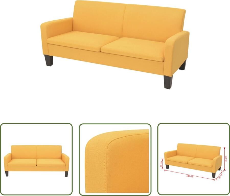 The Living Store Driezitsbank Geel 180x65x76 cm Stabiel en duurzaam Drie Zits Bank Sofa Banks Kopen Gele Sofa Stoffen Sofa - Foto 2