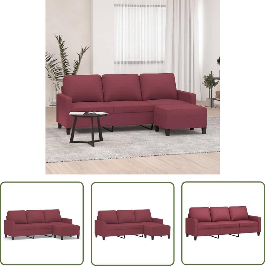 VidaXL Sofa Drie Zitsbank Driezitsbank met voetenbank 180 cm stof wijnrood Lounge Meubels Rood Interieur Vintage Stijl