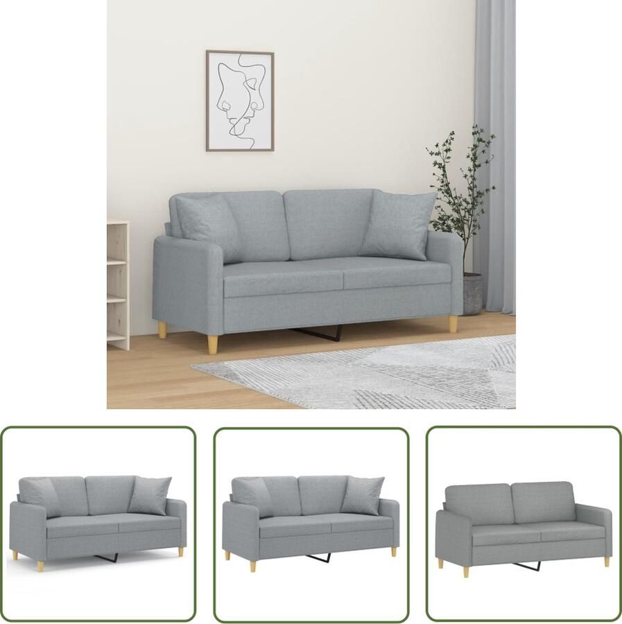 The Living Store Tweezitsbank met sierkussens 140 cm stof lichtgrijs Tweezitsbank Sofa Grijs Bankso Fauteuils Lounge Meubels Stoffen Sofa