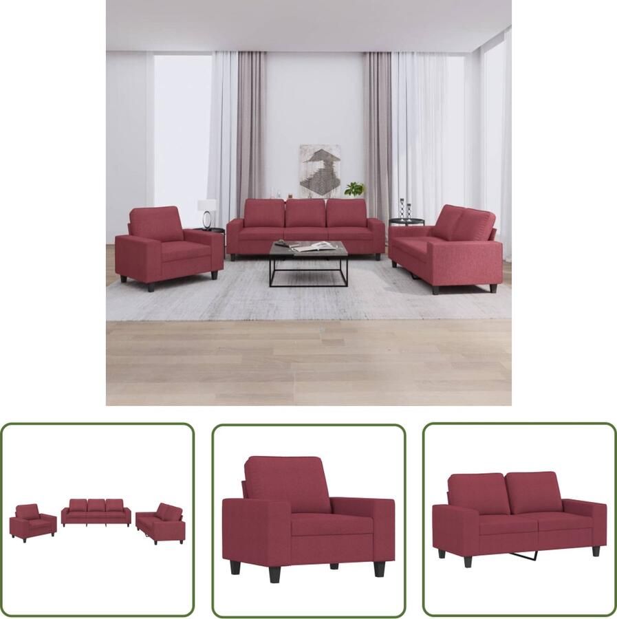 The Living Store 3-delige Loungeset stof wijnrood Loungebank Sofa Bankstellen Lounge Set Tuinlounge