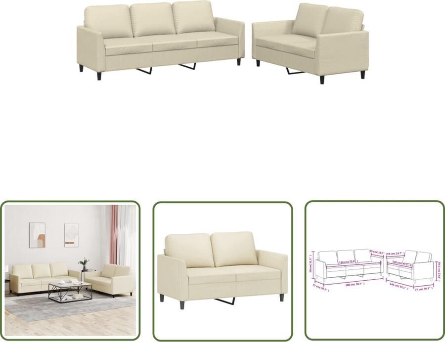 The Living Store Loungeset Kunstleer Crème 140 x 77 x 80 cm 2- en 3-zitsbank met zitkussens Loungeset Sofa Bankstel Crème Kleur Kunstleder