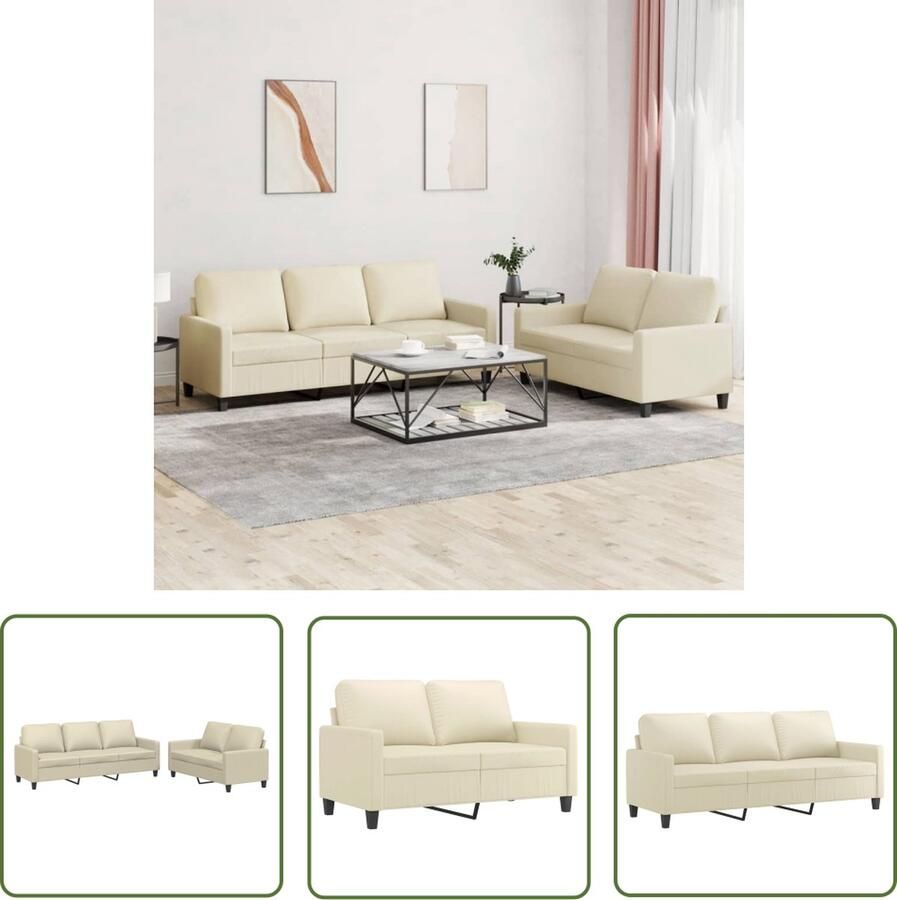 The Living Store Loungeset Crème 2-zitsbank en Driezitsbank Kunstleer Stevig Frame en Comfortabele Zitervaring Loungeset Sofa Bankstel Creme Kleur Kunstleder