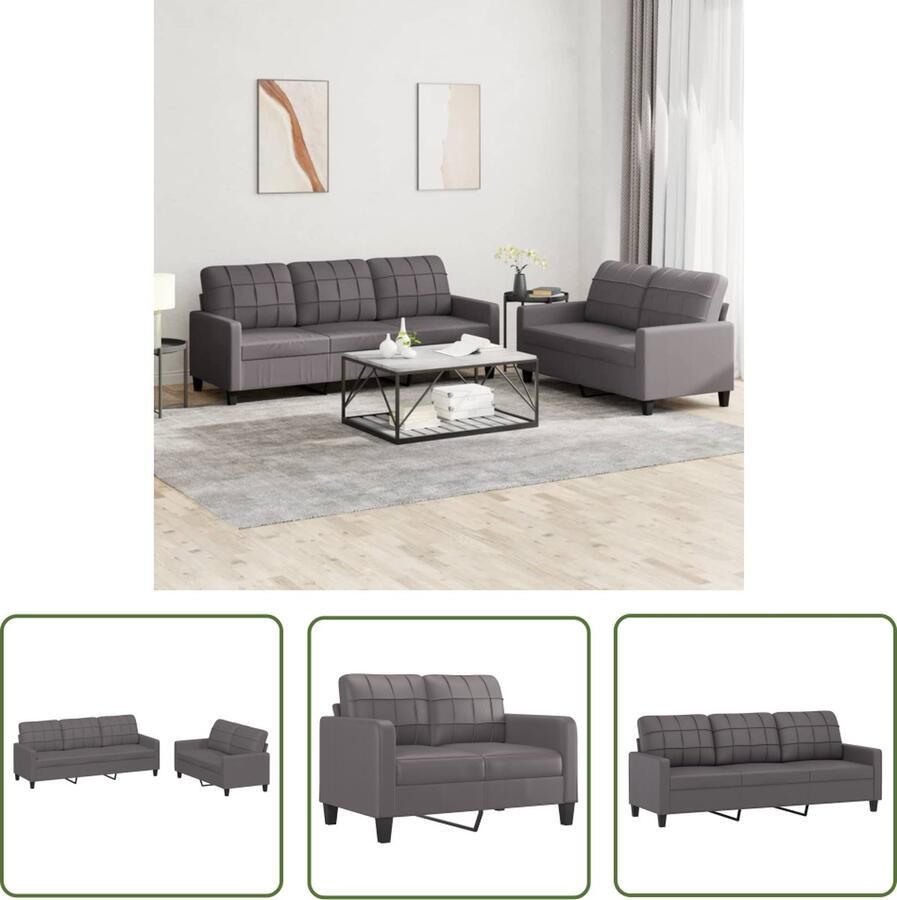 The Living Store Loungeset Moderne Kunstleren 2 zitsbank 3 zitsbank Grijs 138x77x80cm 198x77x80cm Loungeset Sofa Bankstel Tuinmeubel Buitenmeubel - Foto 2
