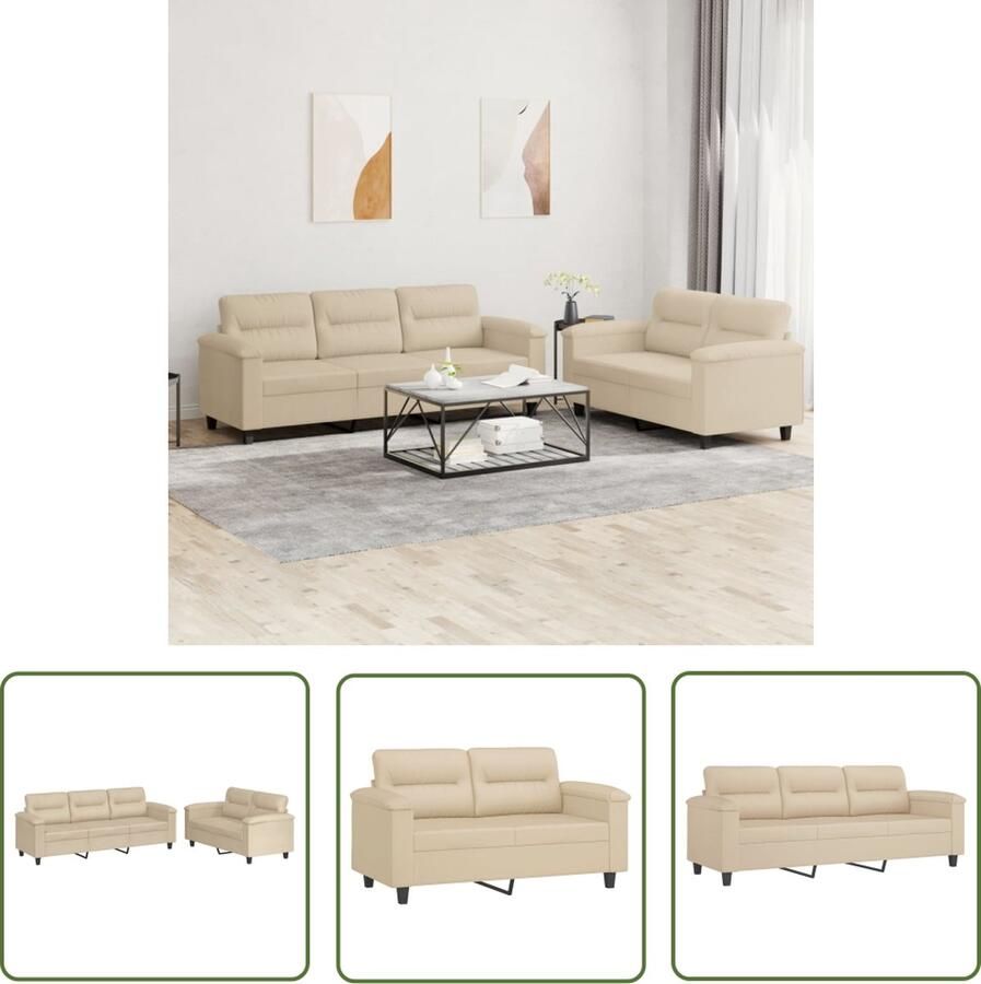 The Living Store 2-delige Loungeset met kussens microvezelstof crèmekleurig Loungeset Sofa Bankstellen Tuinset Lounge Meubilair