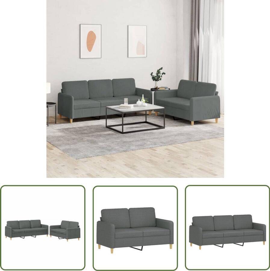 VidaXL Sofa Loungeset 2-delige Loungeset met kussens stof donkergrijs Tuinset Buitenmeubilair Grijs