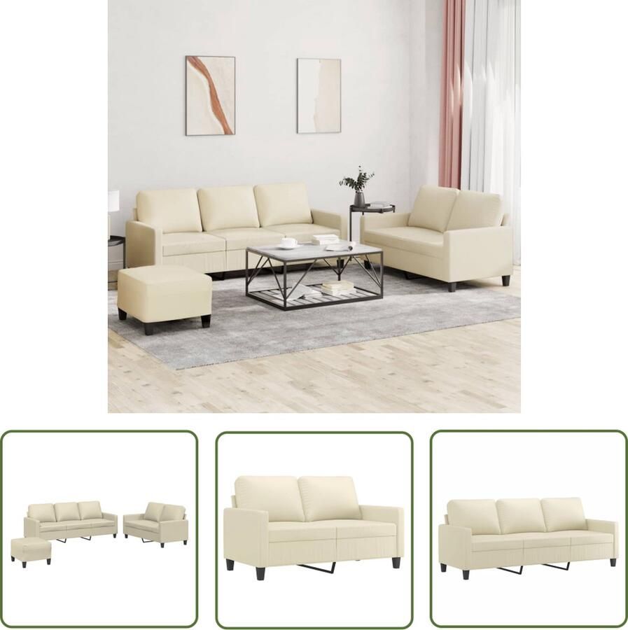 The Living Store 3-delige Loungeset met kussens kunstleer crème Loungeset Sofa Bankstel Tuinlounge Buitenset